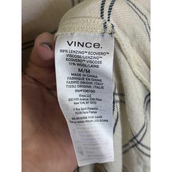Vince Wool Blend Cream Plaid Flannel Long Sleeve Size Medium Elevated Basic - Picture 5 of 5